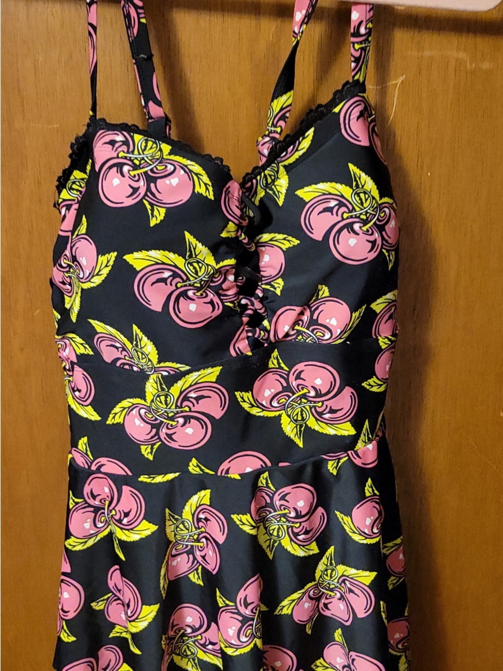 Betsey Johnson Black Dress with Pink and Yellow Print